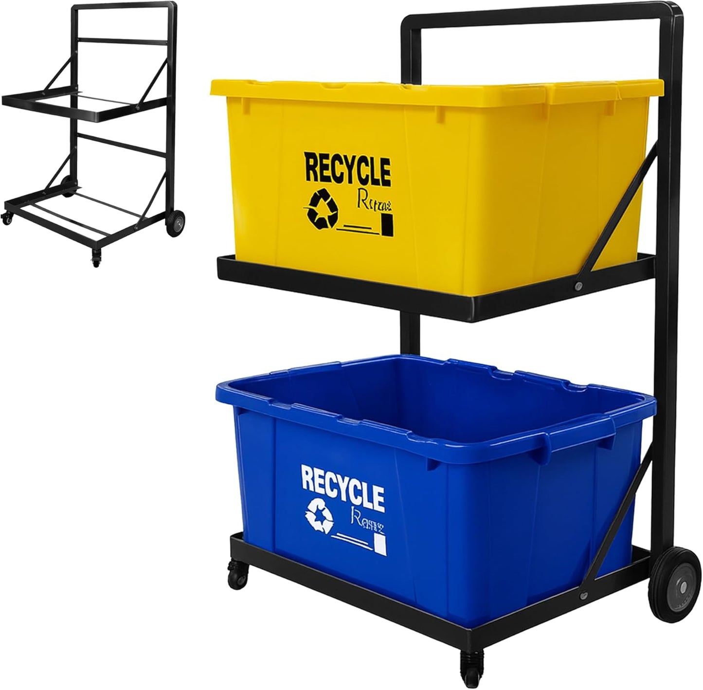Recycling Cart,2-Tier Recycle Bin Cart with Wheels,Holds up to 140 Lbs,Rolling Utility Organizer