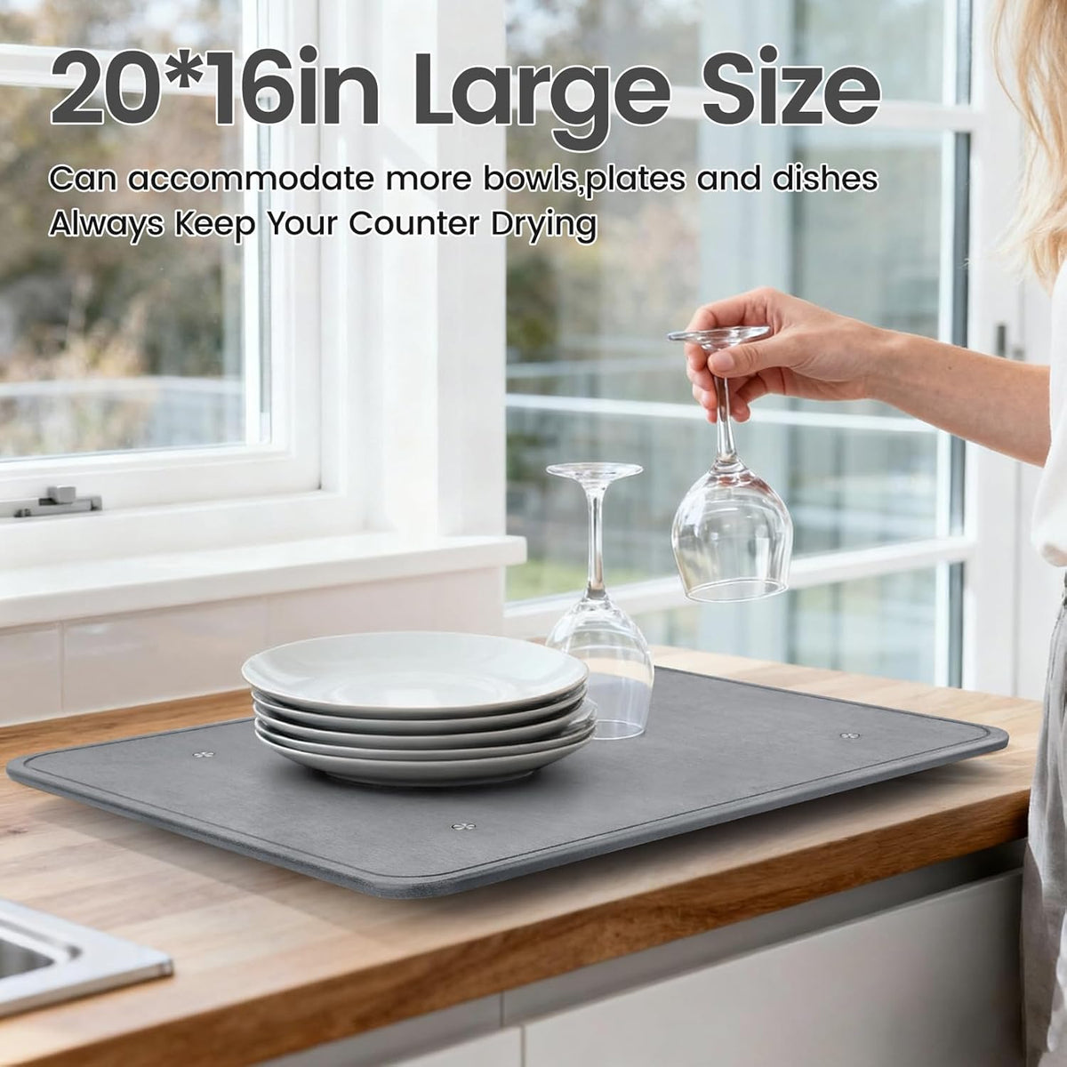 Large Stone Dish Drying Mats for Kitchen Counter,20"(L)×16"(W) Diatomaceous Earth Stone Mat With