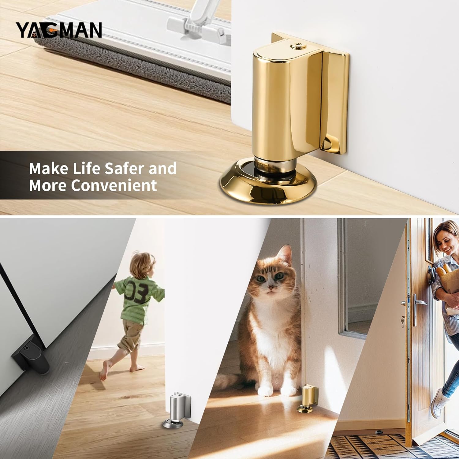 2 Pack Magnetic Door Stoppers Retractable Bottom of Door Holder No Drilling Mount Floor Door Stop