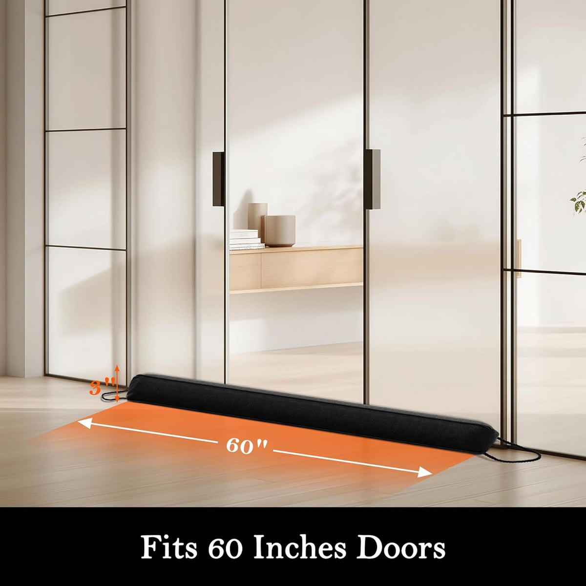 Sunolga 60" Door Draft Stopper Blocks Hot and Cold Air with Removable Washable Cover for Gaps Up to