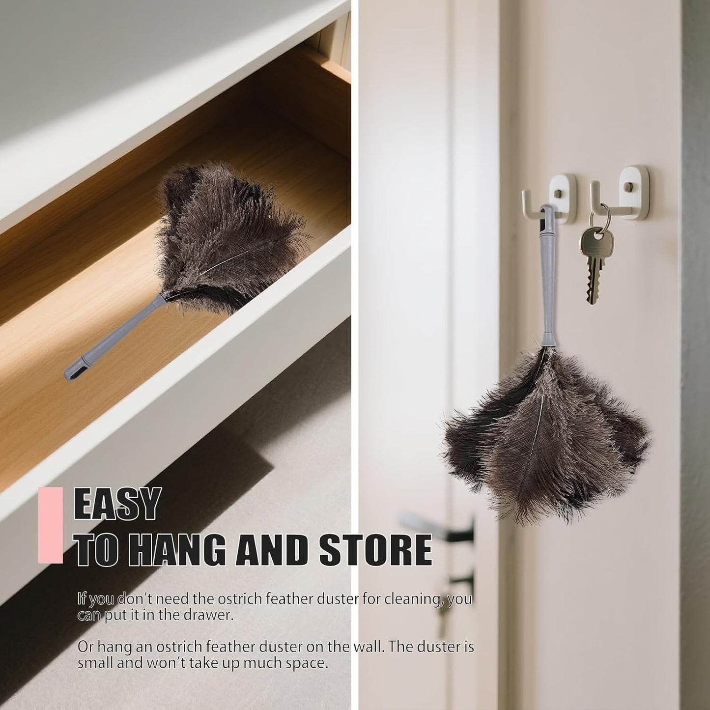 Feather Duster-Genuine Ostrich Feathers,Anti-Static,Reusable Eco-Friendly Handheld Cleaning for
