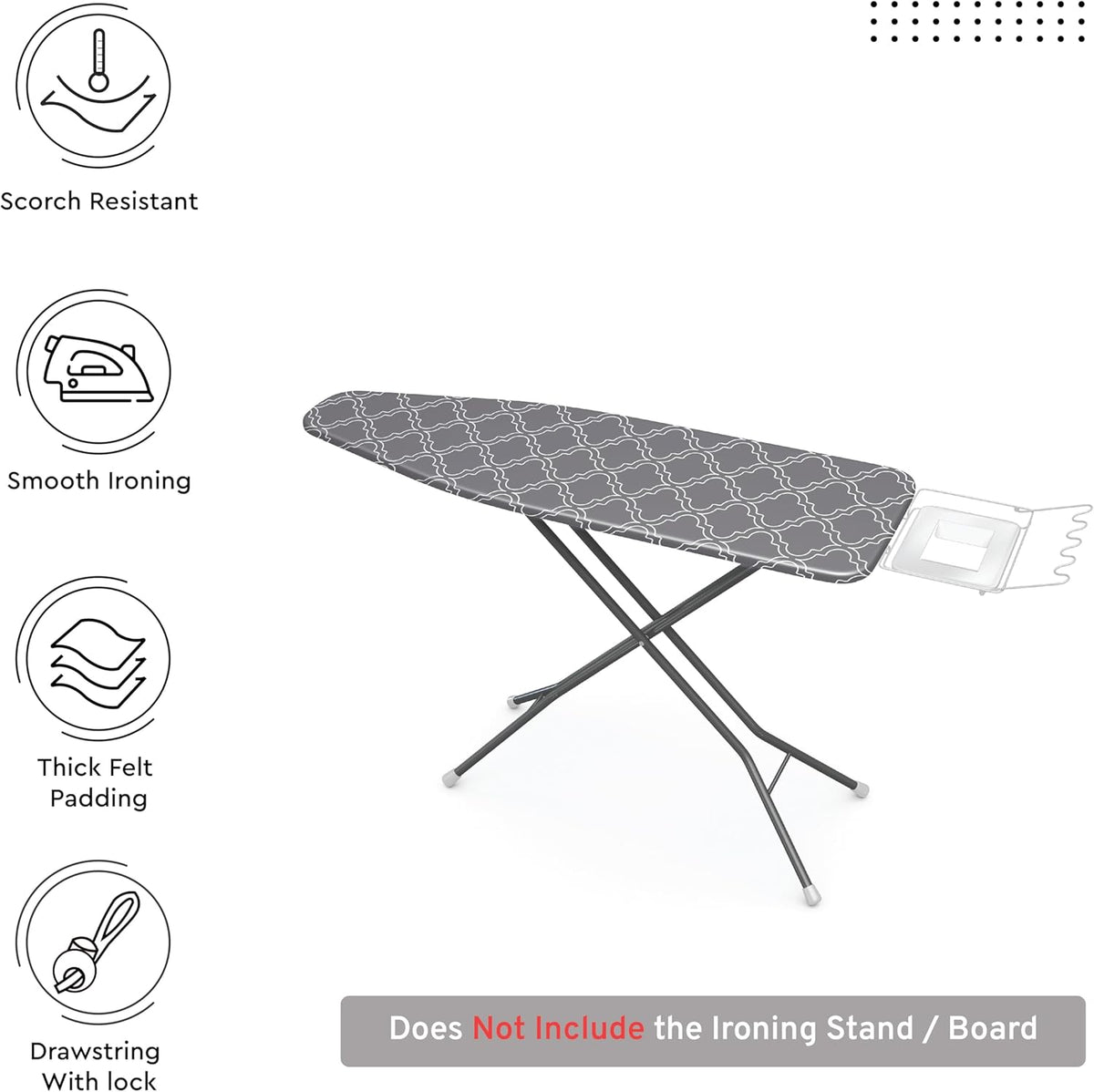 Encasa XO Ironing Board Cover and Pad 54"x15" - Thick 3mm Felt Padding, Drawstring Tightening &