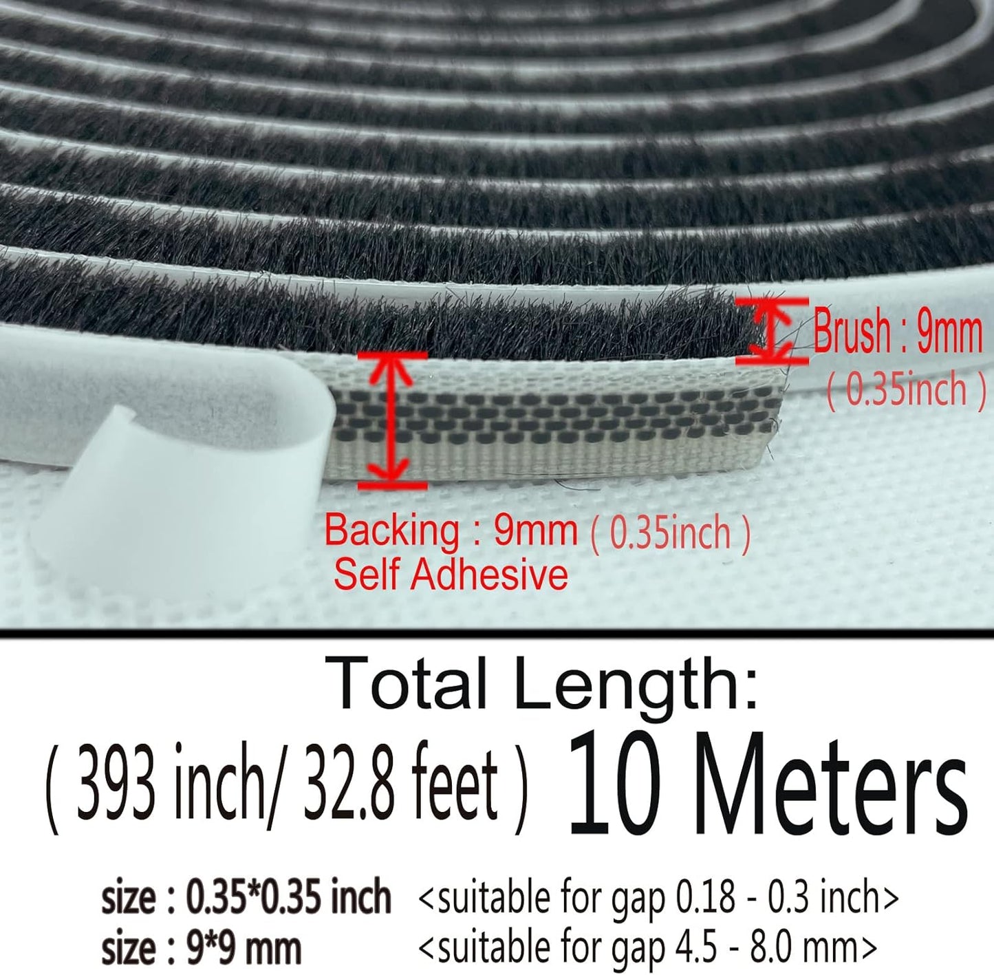 Adhesive Pile Weather Stripping, Weatherstrip Fuzzy Door Brush Strip for Sliding Sash Door Window