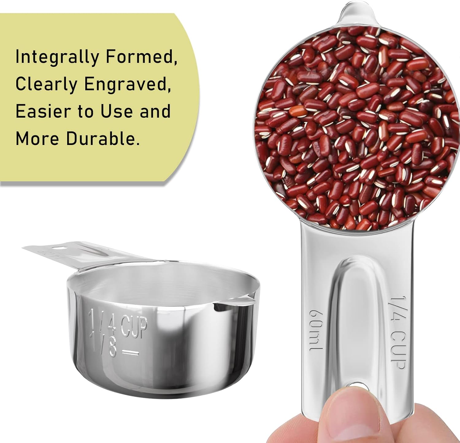 1PCS 1/4Cup (60ml, 2oz) Single Measuring Cup, Stainless Steel Measure Scoop, Metric and US