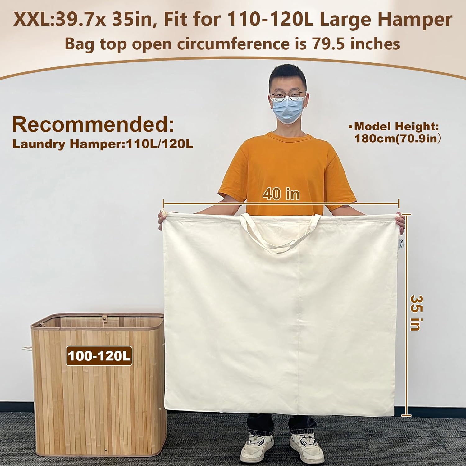 Canvas Laundry Bag 40in x 35in, Thick Cotton Laundry Bag with Handles & Drawstring, Extra Large