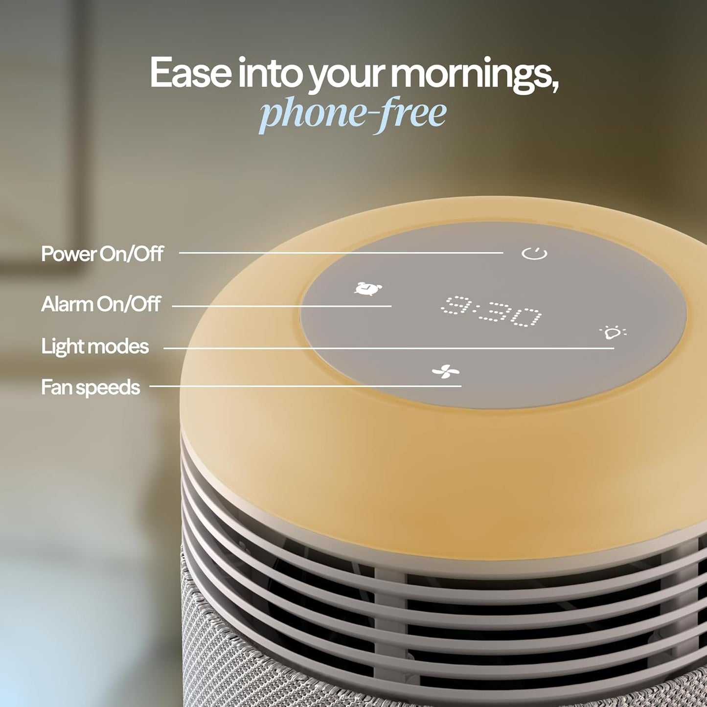 BLUEAIR Purifier for Bedroom - Mini Restful - Sunrise Clock with HEPASilent Filtration and Wake Up