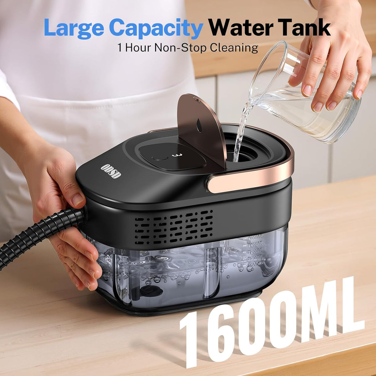 ODSD Steam Cleaner for Home & Car, 3-Level Adjustable Steamer for Cleaning, 15s Heat-Up & 1.6L