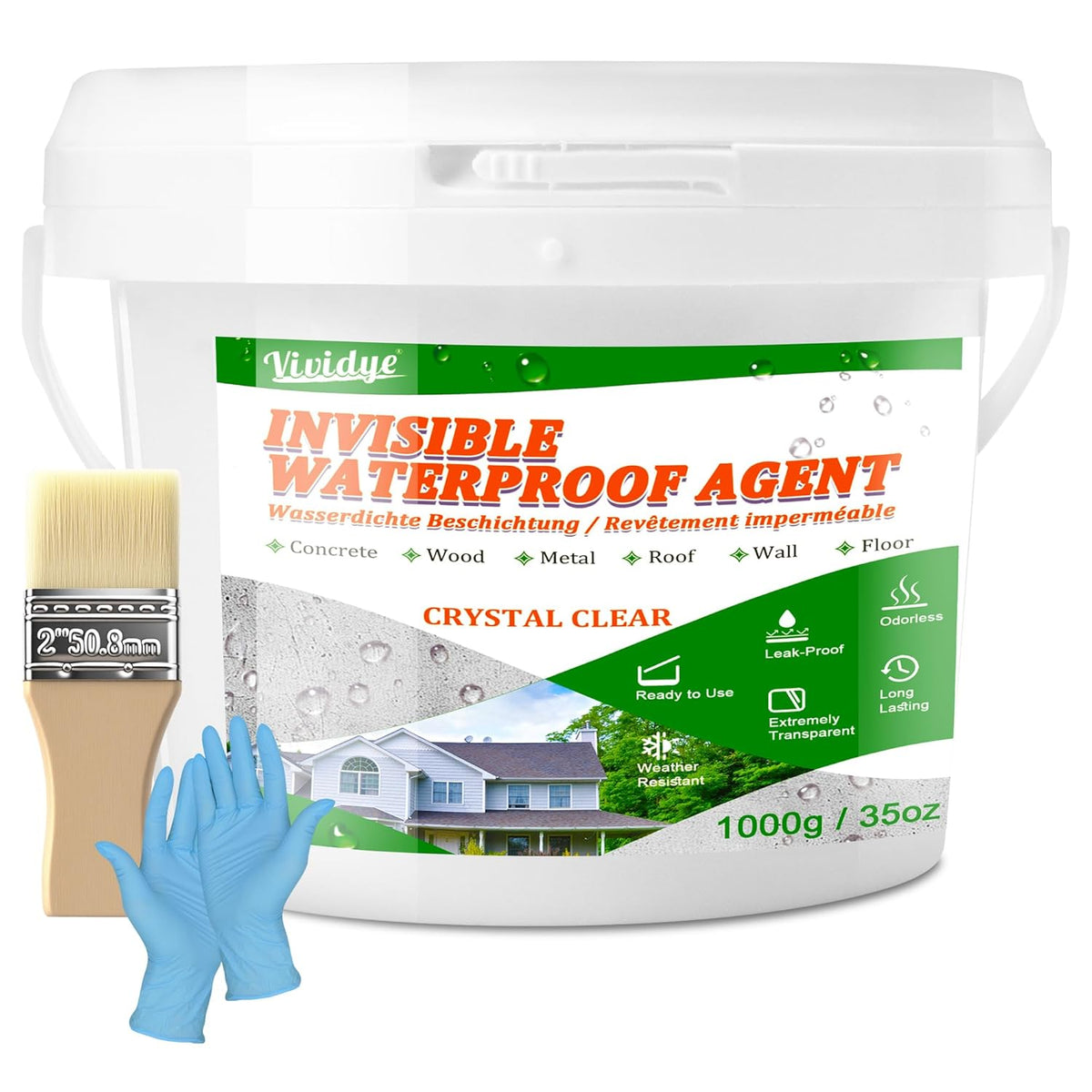 Waterproof Sealant 35oz, Transparent Waterproof Coating for Roof, Floor, Bathroom, Wall, Window