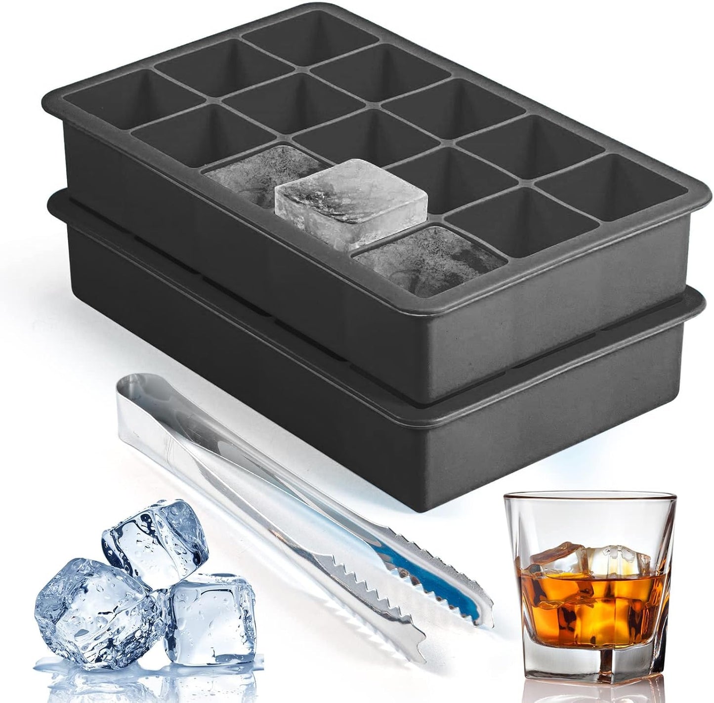 Silicone Ice Cube Trays for Freezer 2 Pack, Easy Release Square Ice Cubes Mold, Best Rubber Ice