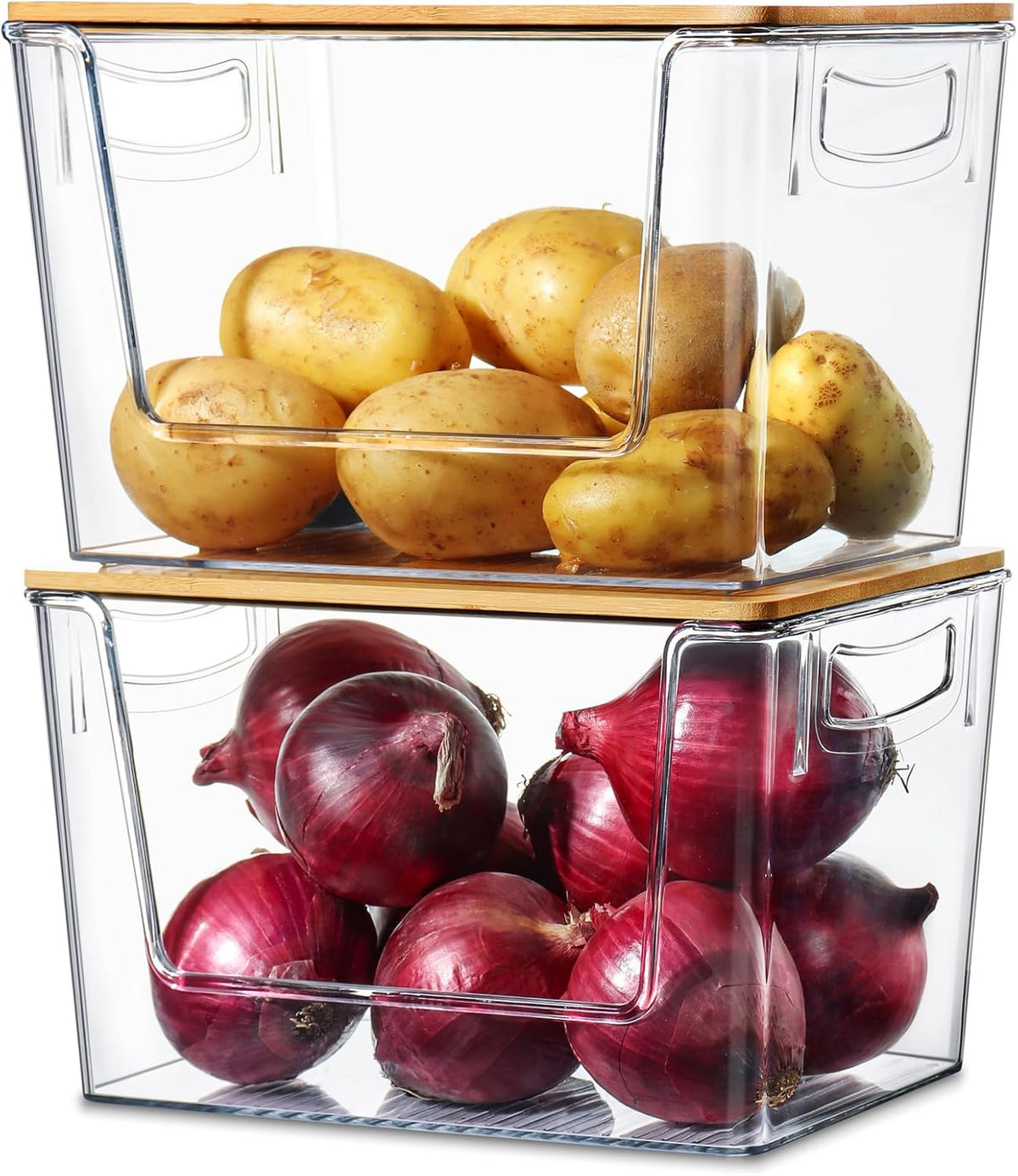 Pantry Organizers Storage, 2 Pack Stackable Kitchen Counter Bins for Onion Potato Garlic, Fruit