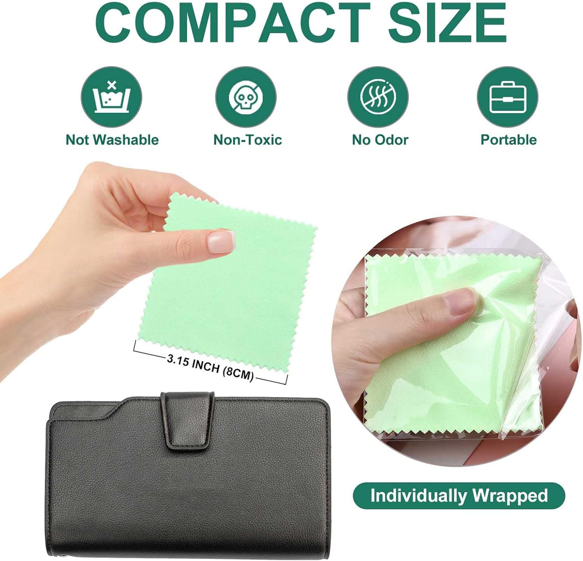 SEVENWELL 50pcs Jewelry Cleaning Cloth Green Polishing Cloth for Sterling Silver Gold Platinum