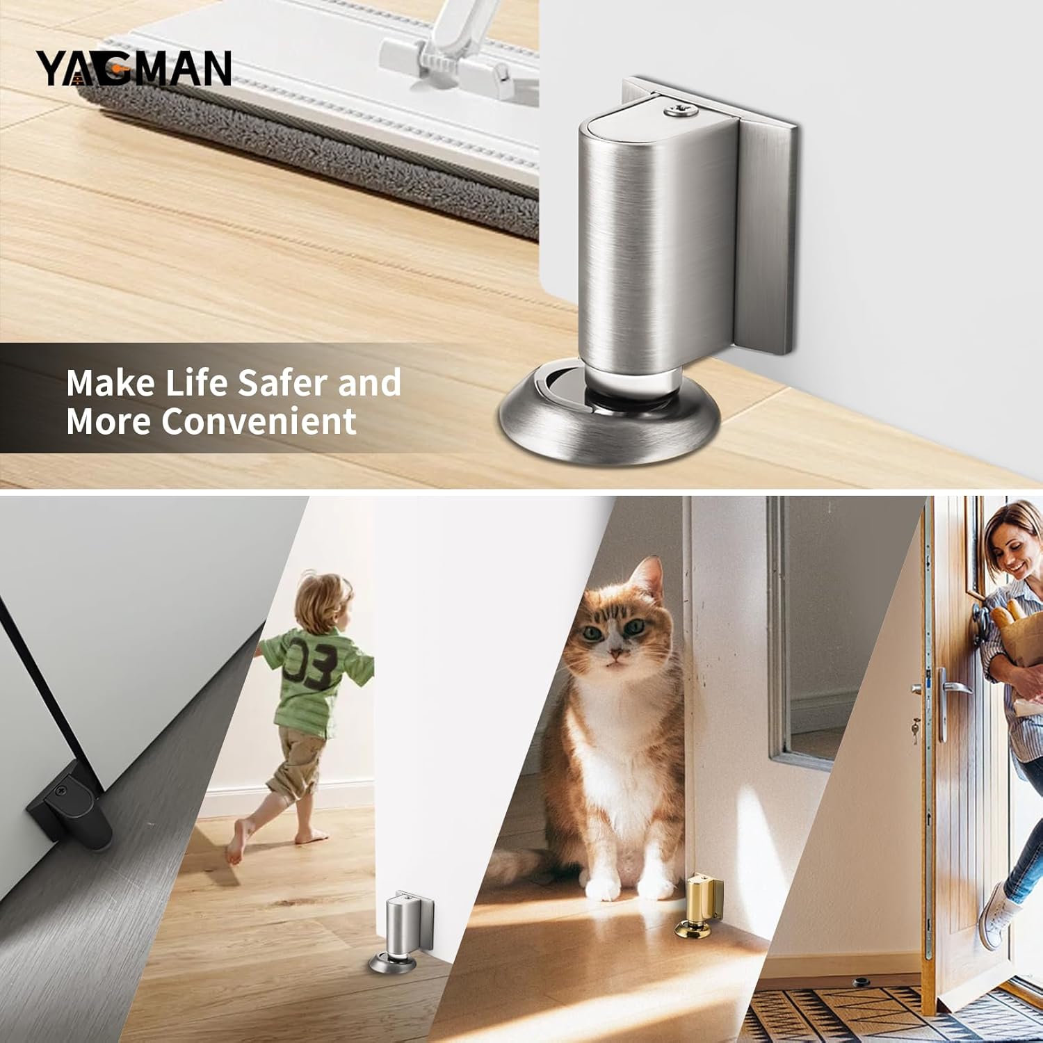 2 Pack Magnetic Door Stoppers Retractable Bottom of Door Holder No Drilling Mount Floor Door Stop