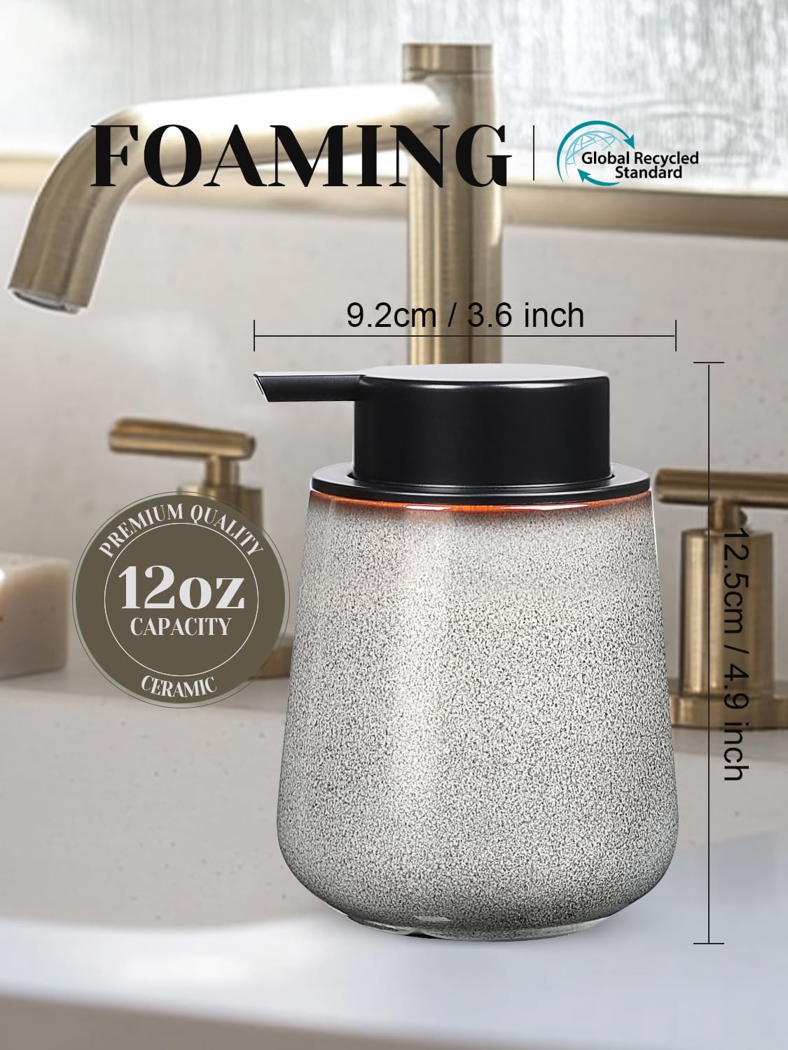 INGOFIN Ceramic Foaming Soap Dispenser -12oz Foam Hand Soap Dispenser Bathroom, Modern Refillable