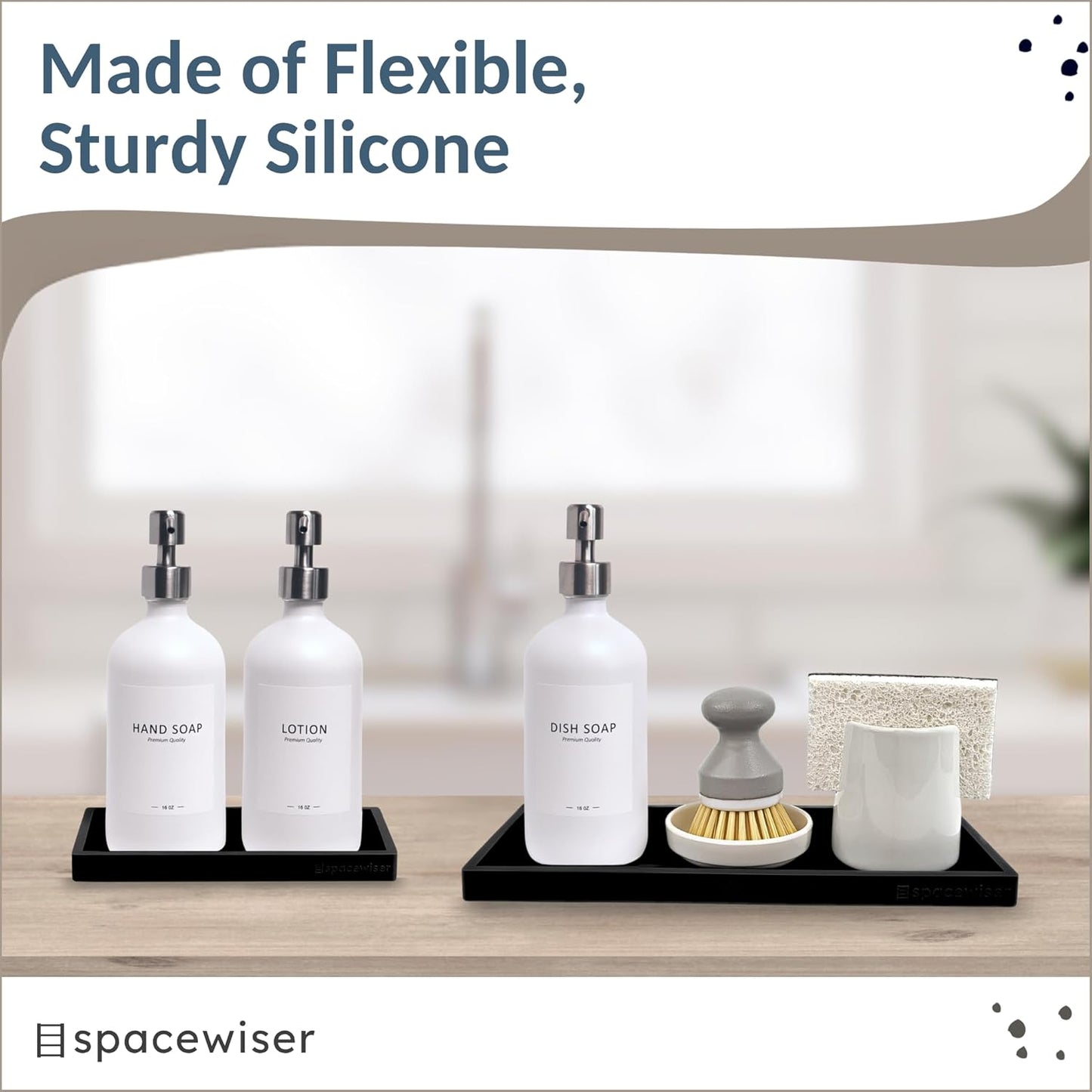 Countertop and Vanity Tray - 2 PC (11” and 7”) Shatterproof Silicone Kitchen and Bathroom Trays for