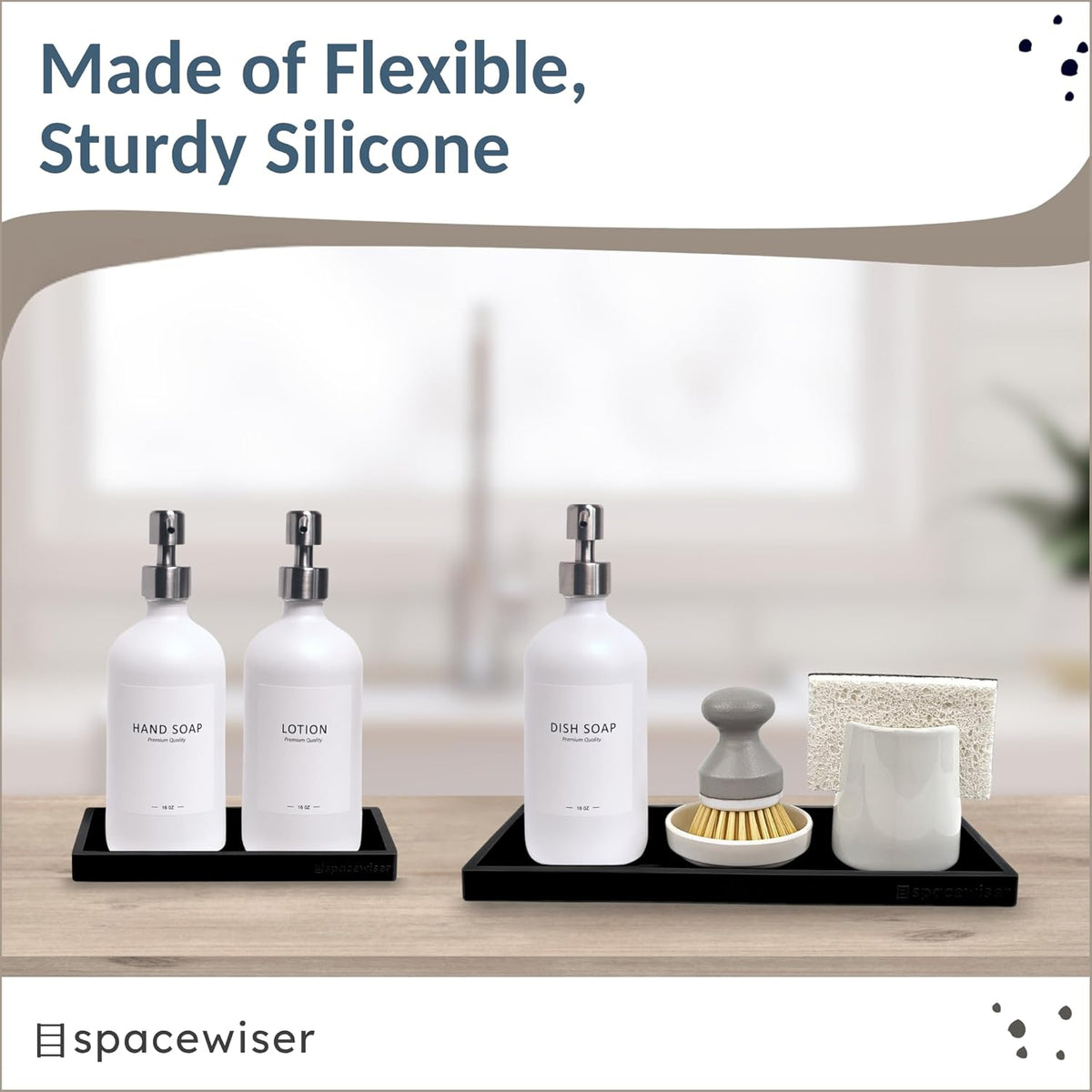 Countertop and Vanity Tray - 2 PC (11” and 7”) Shatterproof Silicone Kitchen and Bathroom Trays for