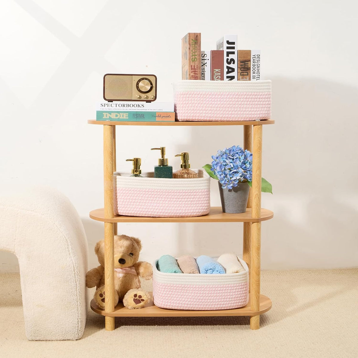 Small Storage Baskets for Organizing | Closet Organizer Bins | Shelf Toy Basket | Woven Rope
