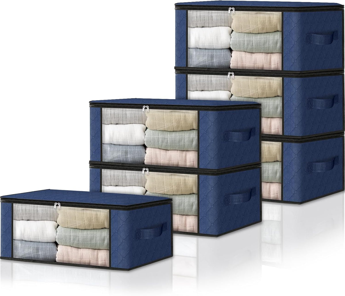 HomeHacks Storage 6-Pack Clothes Organizer Storage Bags Foldable Storage Box with Large Clear