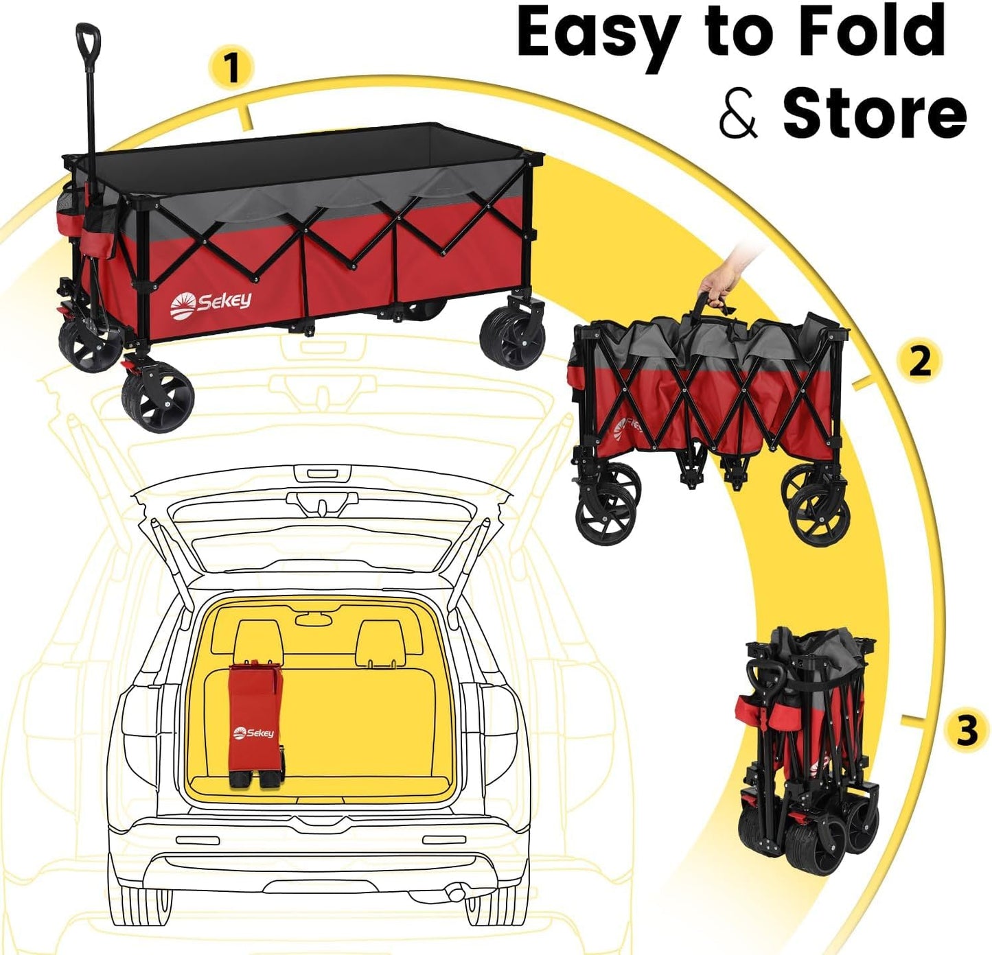 Sekey 48''L Collapsible Foldable Extended Wagon with 440lbs Weight Capacity, Heavy Duty 300L