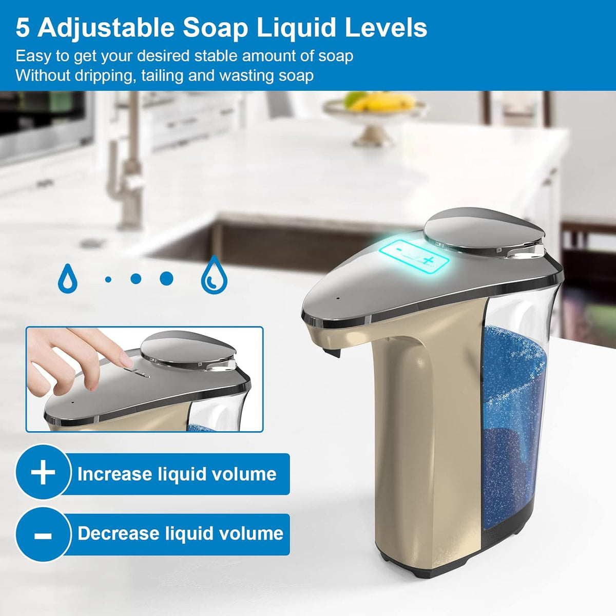 Automatic Soap Dispenser, Touchless Dish soap Dispenser 17oz/500ml with Upgraded Infrared Sensor, 5
