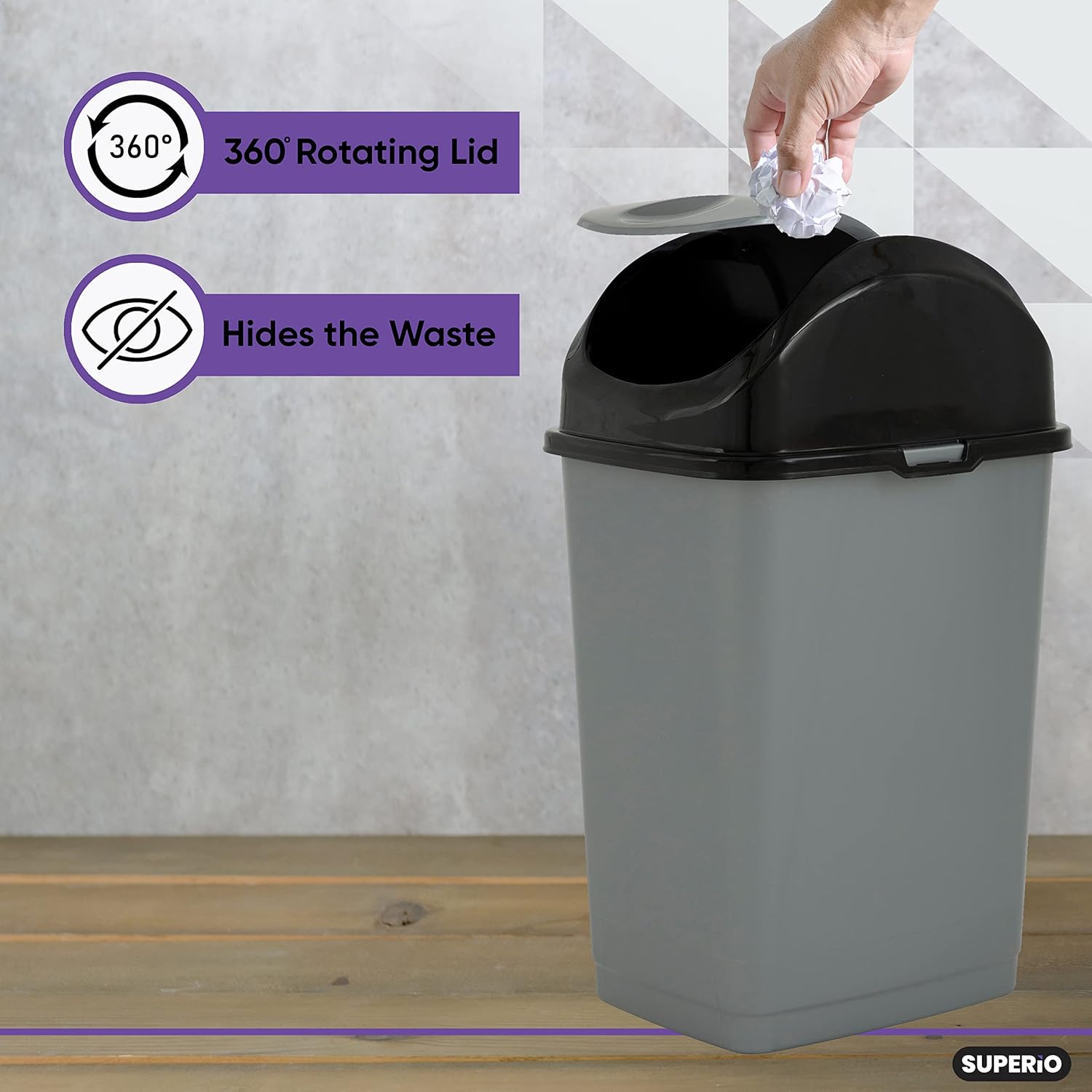 Superio Office Trash Can with Lid 9 Gallon Kitchen Garbage Can Bedroom Waste Basket 37 Qt. Swing