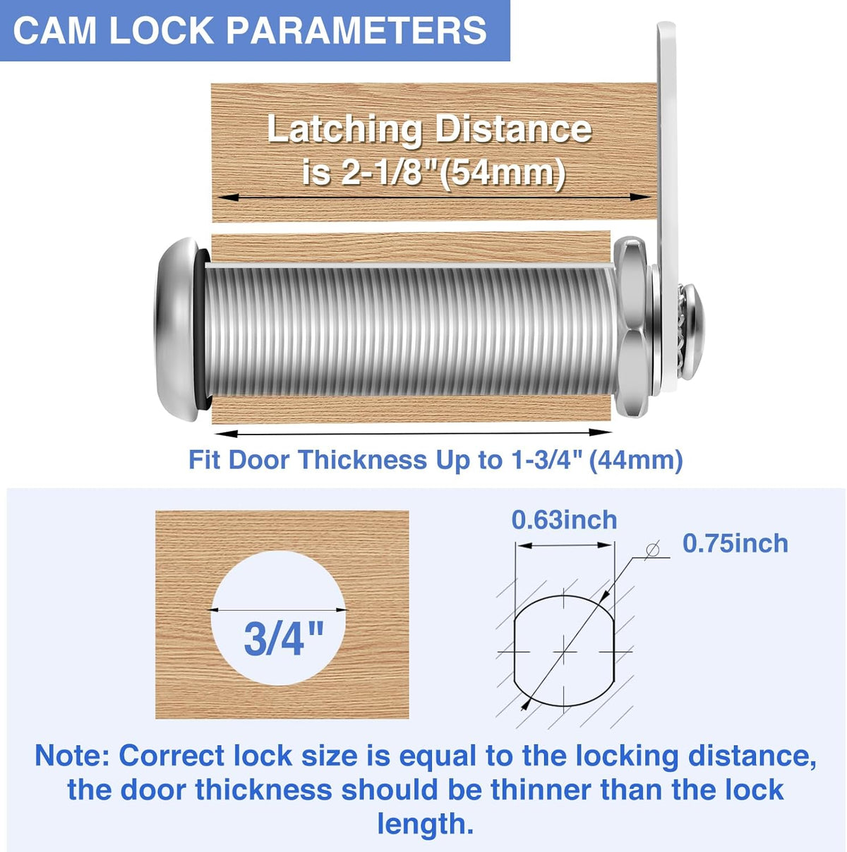 Cabinet Lock with Keys, 2" Extra-Long Cam Locks keyed Alike, 2 Pack Cabinet Cam Lock Set for Thick