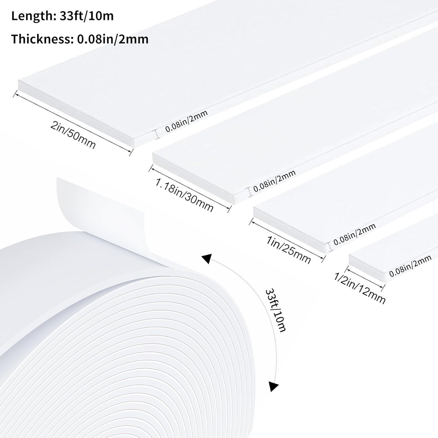 Weather Stripping Door Seal White,Self Adhesive Foam Tape High Density Foam Sealing Strip,Air