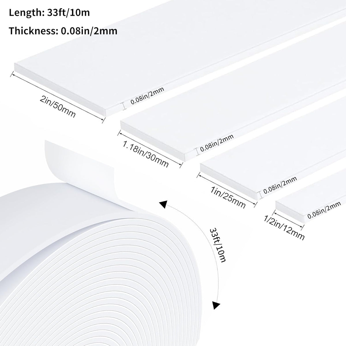 Weather Stripping Door Seal White,Self Adhesive Foam Tape High Density Foam Sealing Strip,Air