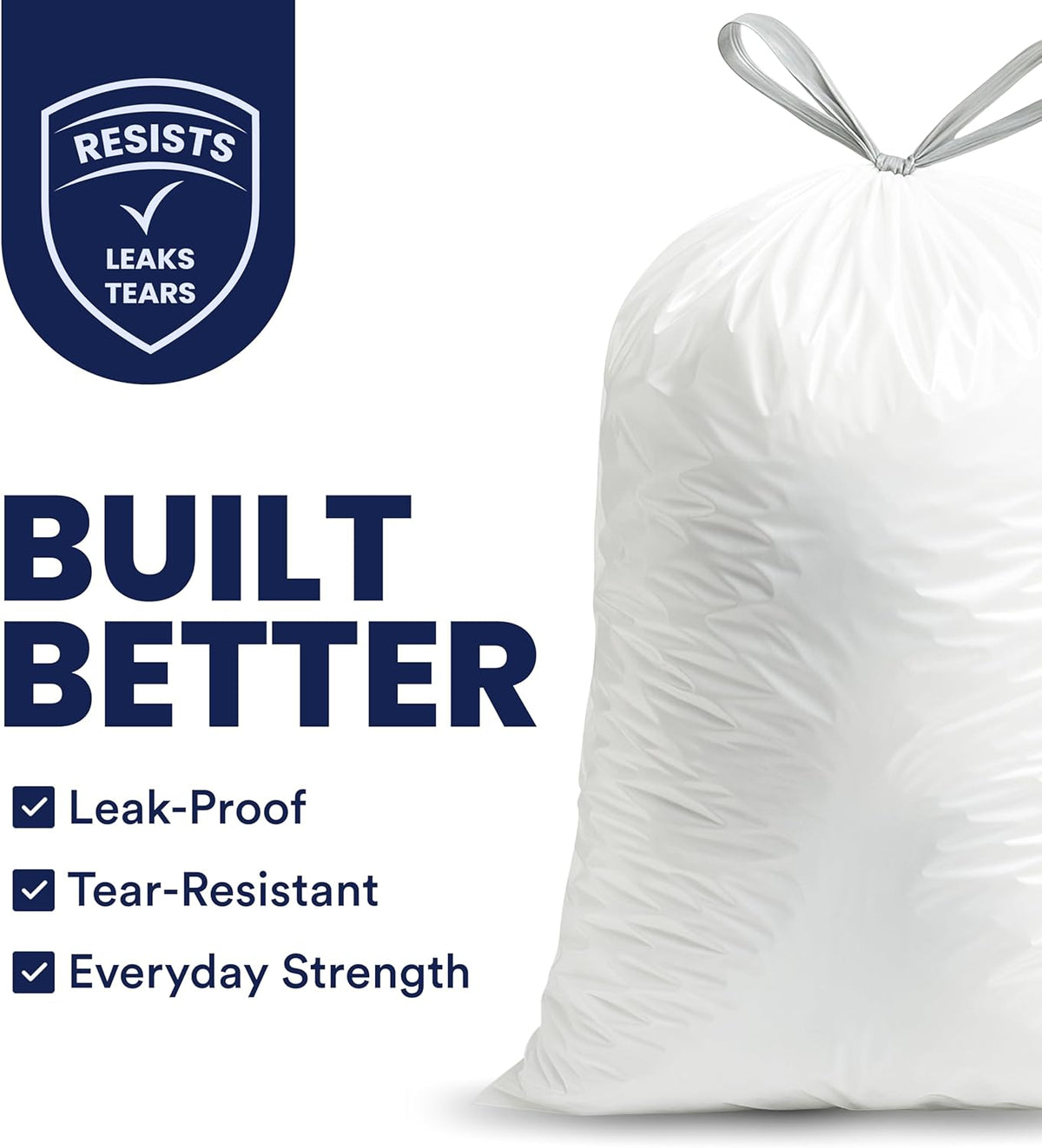 Plasticplace 13 Gallon Trash Bags â”‚ 1.2 Mil â”‚ White Drawstring Garbage Can Liners â”‚ 24" x