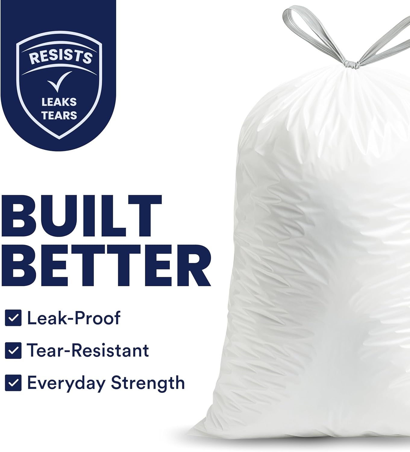 Plasticplace 13 Gallon Trash Bags â”‚ 1.2 Mil â”‚ White Drawstring Garbage Can Liners â”‚ 24" x