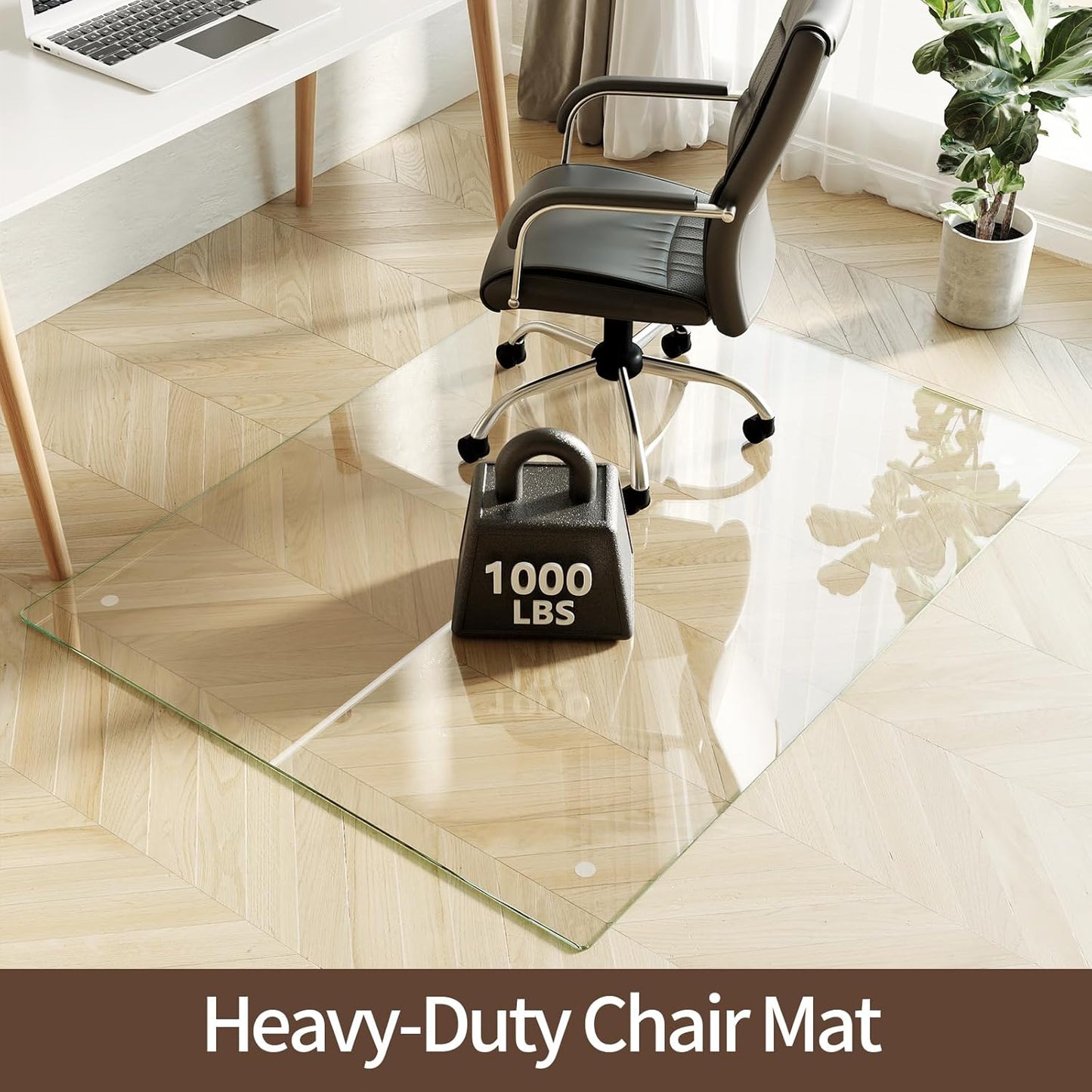 Koonmi Tempered Glass Chair Mat 60"x46" - Premium Office Chair Mat for Hardwood Floors & Low-Pile