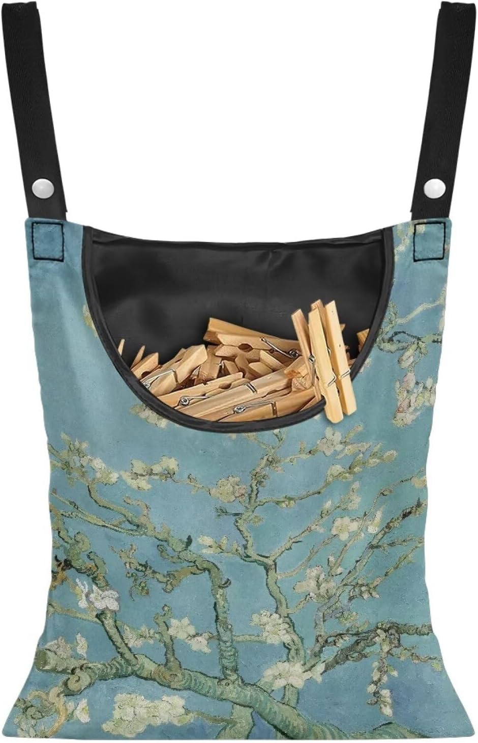 Almond Blossom Print Max Capacity Clothespin Storage Bag 14.5x12in - Generous Opening for Quick