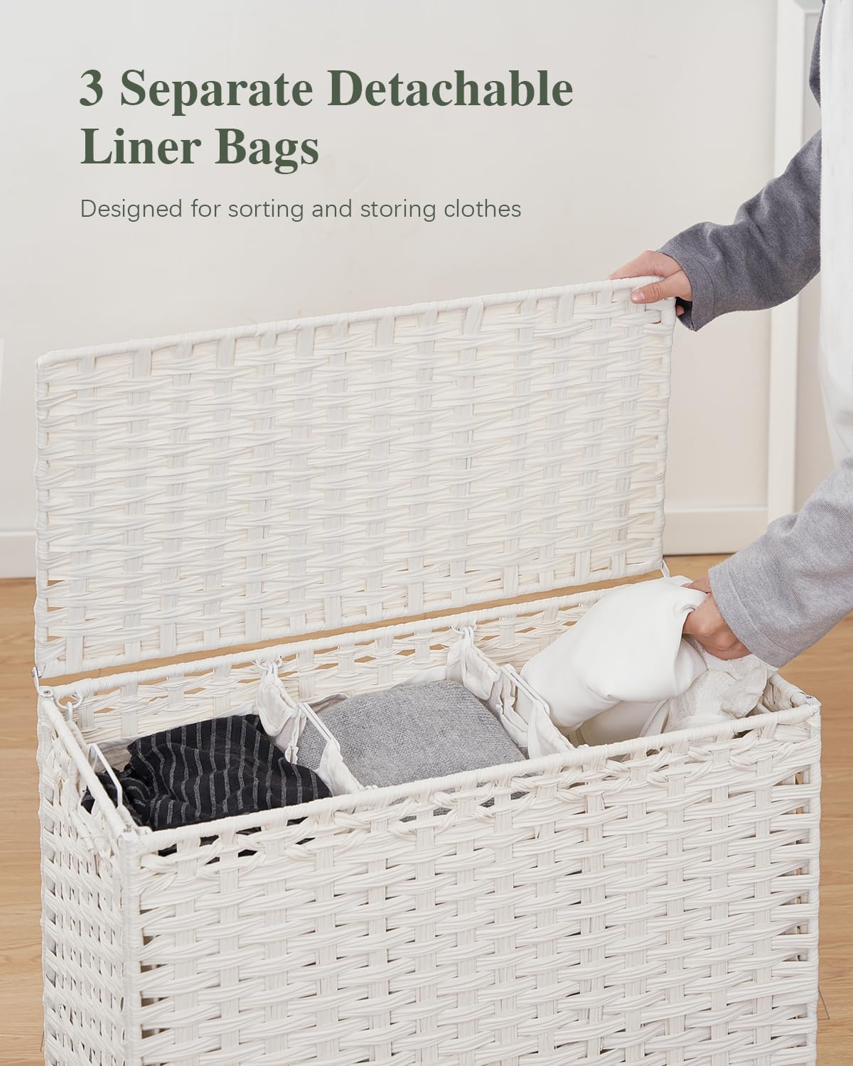 Laundry Hamper with Lid 132 L, (35 Gallons) Clothes Hamper with Lid, Handwoven Rattan Laundry