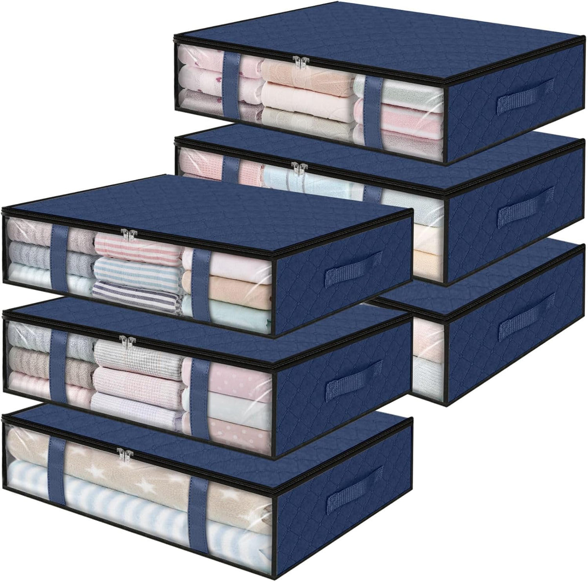 StorageRight Under Bed Storage Bins, 6-Pack 40L Foldable Fabric Storage Bags with Transparent