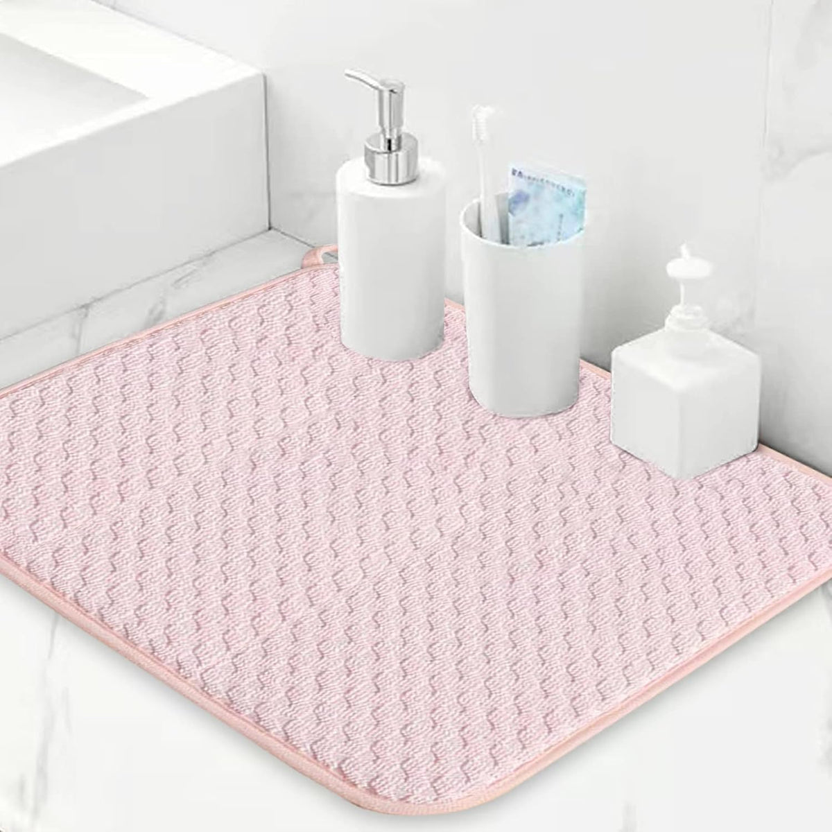 Pink Dish Drying Mats for Kitchen Counter, 2 Pack Dish Drying Mat Drying Pad, Dish Rack Drainer