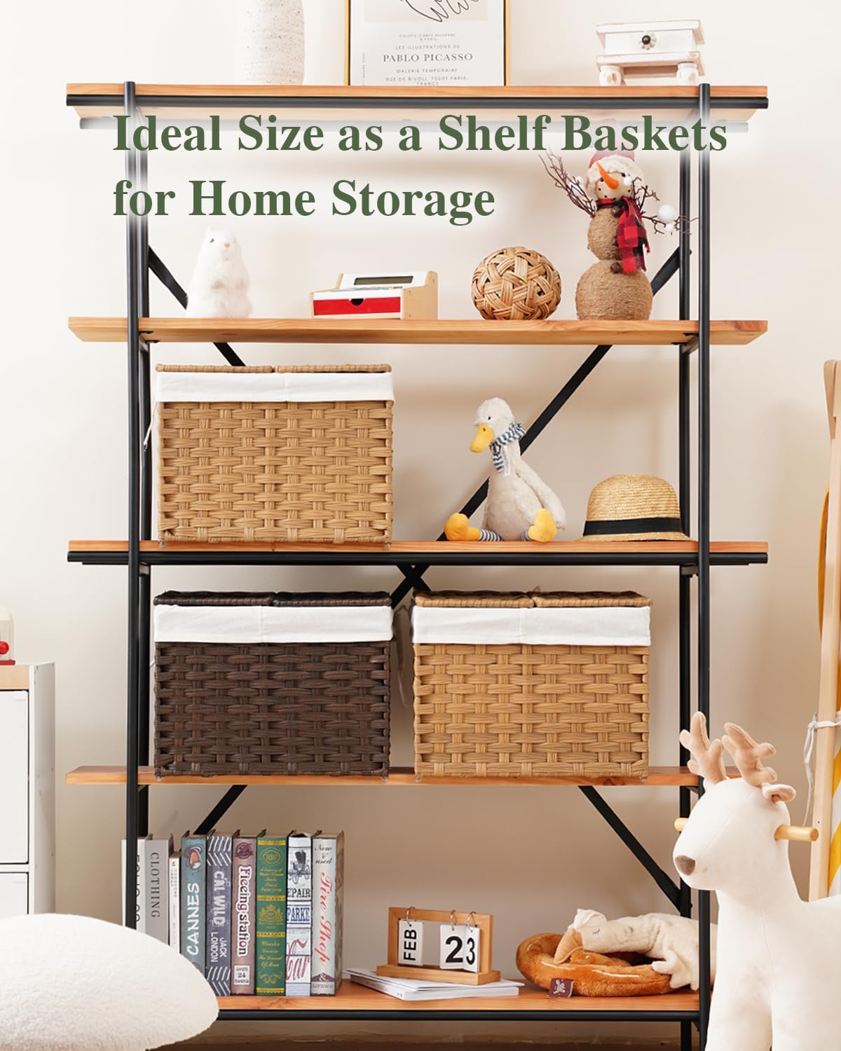 Storage Basket with Lid Woven Wicker Baskets with 2 Separate Lid, 9.2 Gallon (35 L) Wicker Storage