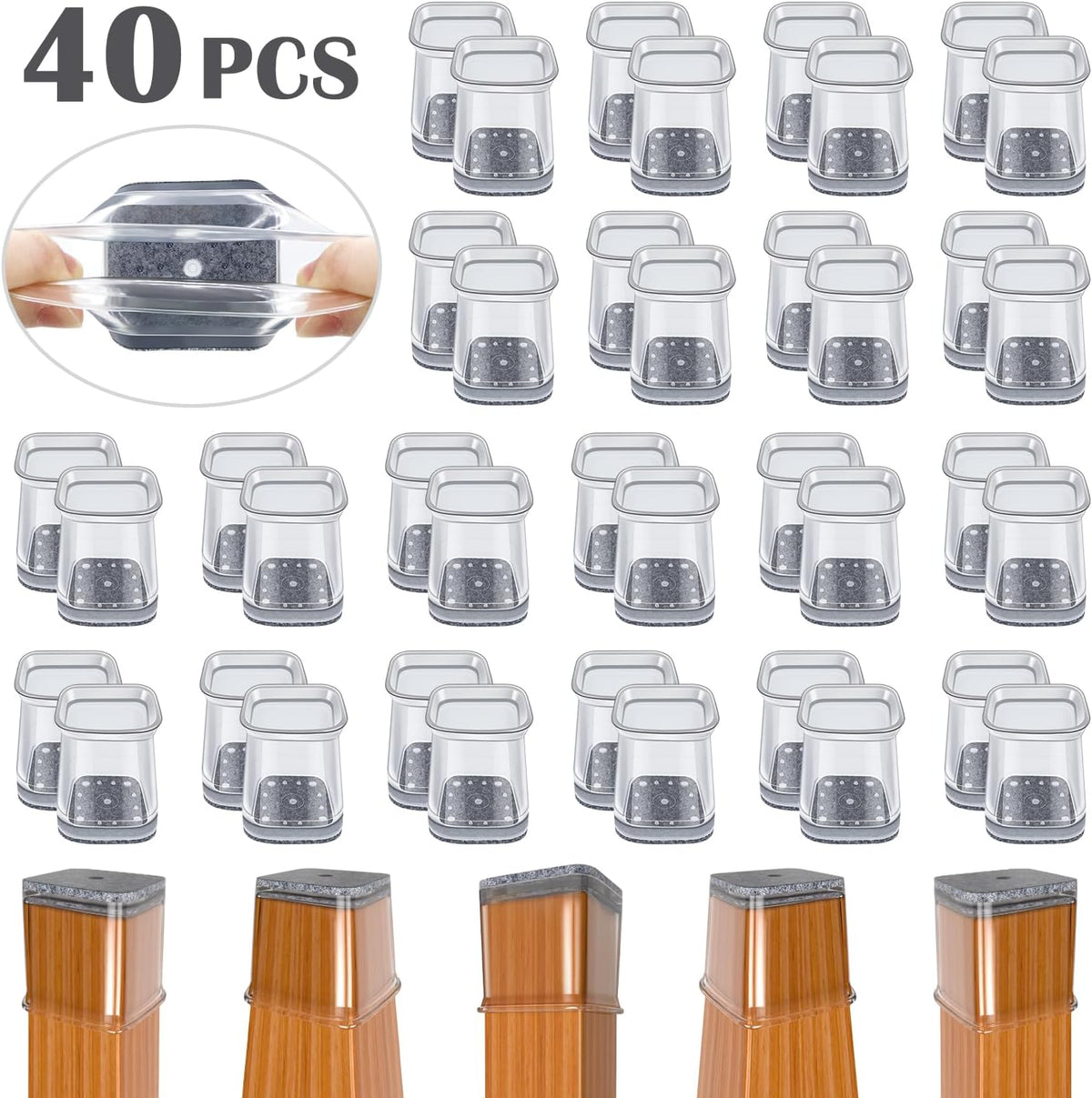 BUMACO Chair Leg Floor Protectors Square Chair Leg Protectors for Hardwood Floors Silicone Pads