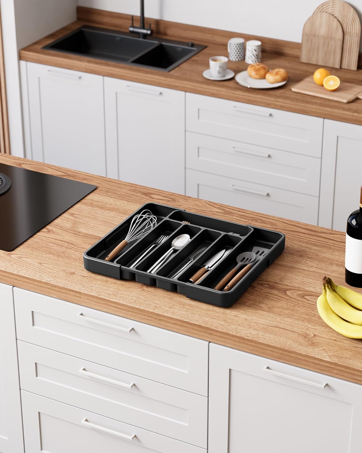 Kitsure Cutlery Drawer Organiser for Kitchen - Adjustable Cutlery Tray for Effortless Utensil