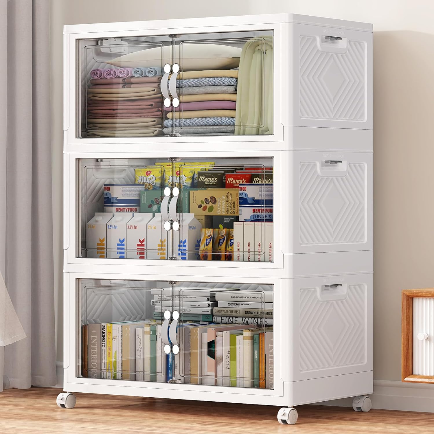 BROVIEW 300QT Extra Large Stackable Storage Bins, 75Gal Clear Plastic Closet Organizer Cabinet with