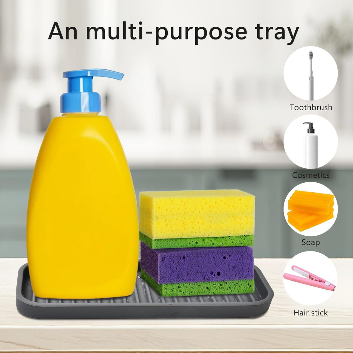 Mofason Silicone Sponge Holder, Tray for Soap and Sponge, Kitchen Sink Tray, Accessories to Help