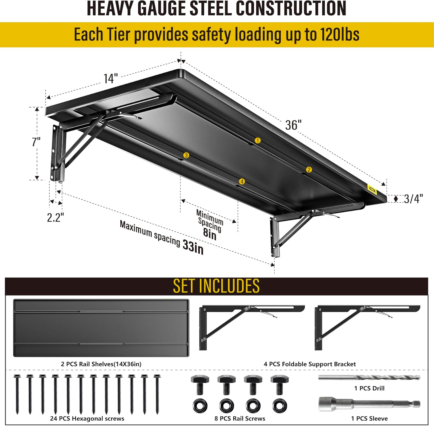 2pack-1.2x3ft Adjustable Rail Type Folding Storage Rack Shelf, Suitable for Garage, Storage Room