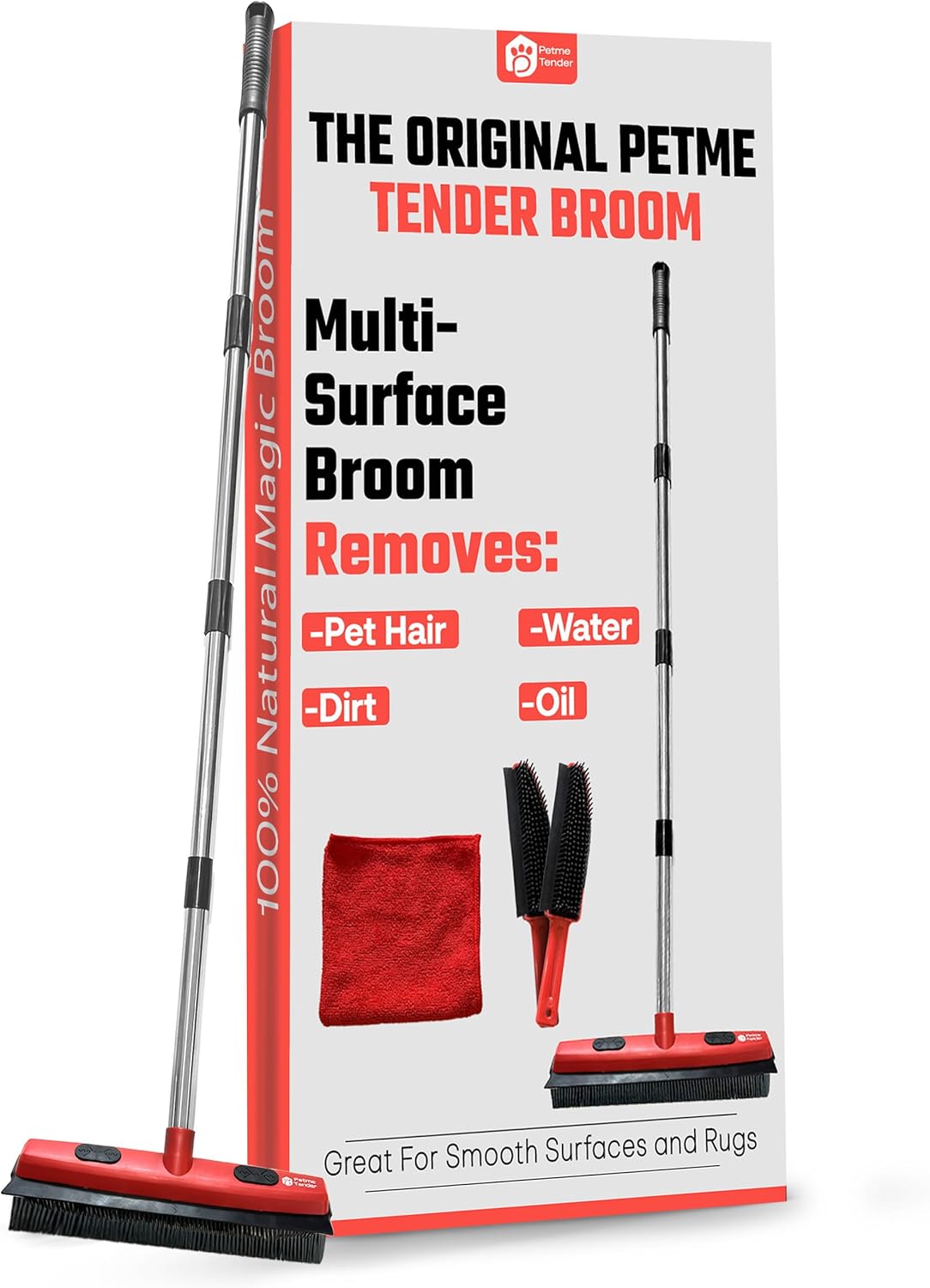 Hybrid Dog Pet Hair Removal Broom with Squeegee – Adjustable Handle Rubber Broom for Pet Hair on