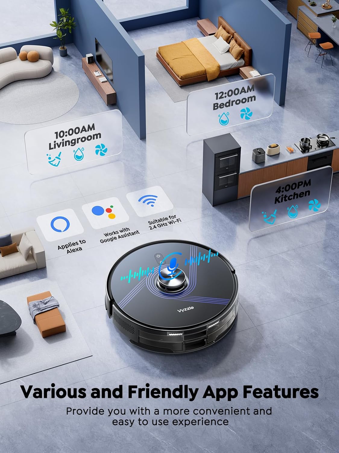 Vyzzle E20 Robot Vacuum and Mop, 60-Day Robot Vacuum Self Emptying, 5500Pa Suction, Zoned &