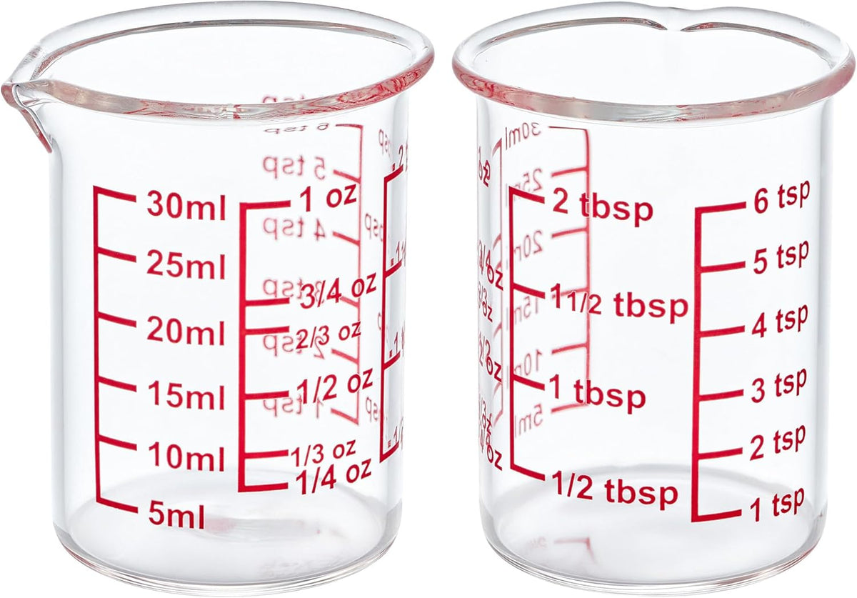 High Borosilicate Glass Measuring Cup with V-Shaped Spout, 30ml (1oz) | Pack of 2 – Precision Glass