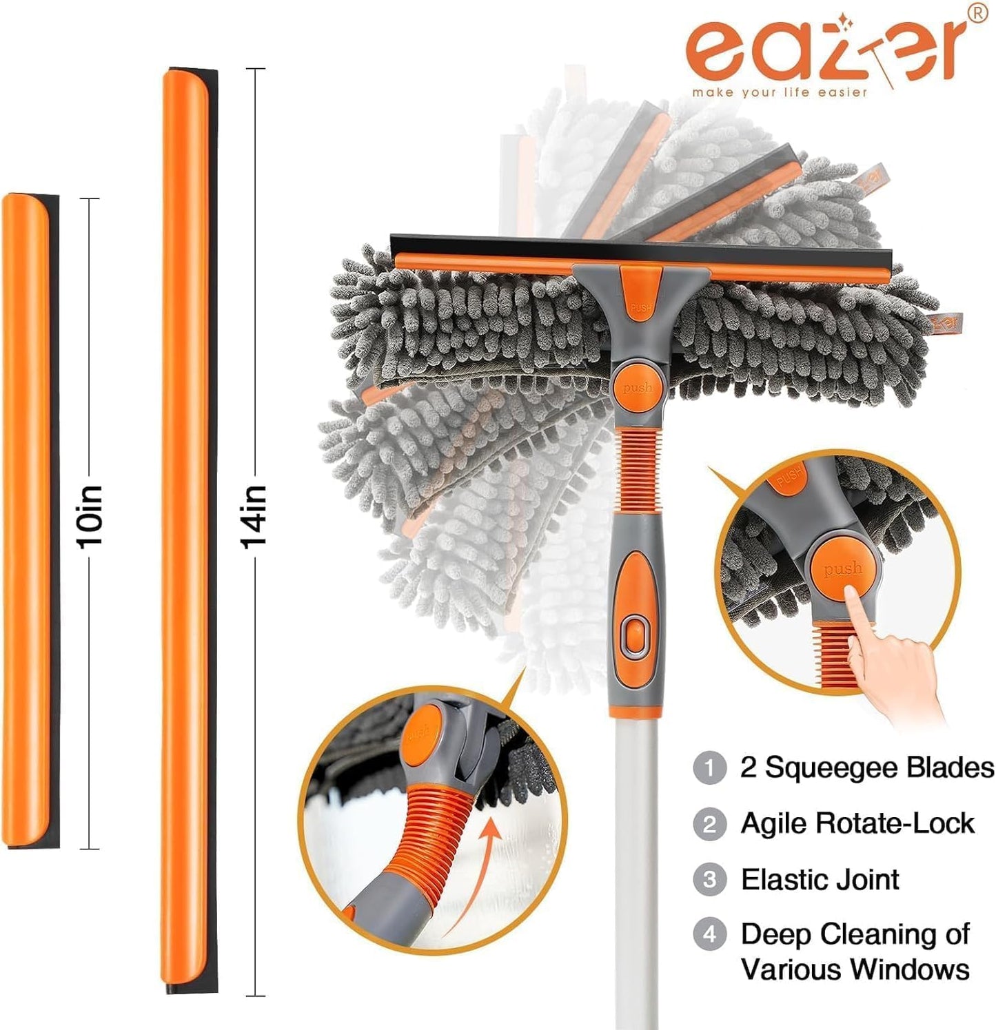 Eazer 2-in-1 Window Cleaner Tool, 64'' Window Squeegee for Home, Window Cleaning Squeegee Kit with