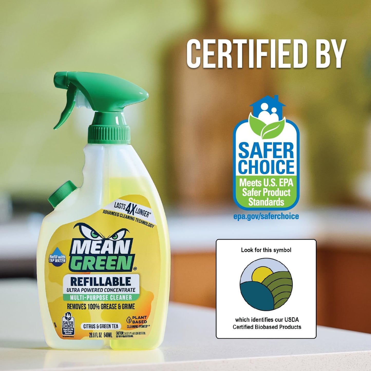 Mean Green Refillable Ultra Powered CONCENTRATE Multi Purpose Cleaner, Citrus & Green Tea, 14.3 fl