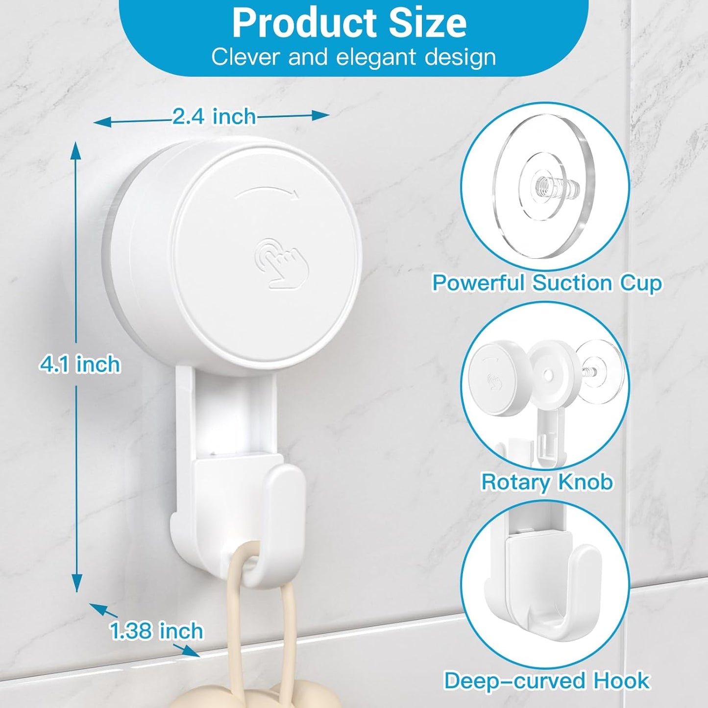 LUXEAR Suction Hooks Powerful Vacuum Suction Shower Hook- Heavy Duty Hangers Waterproof Wall Hooks