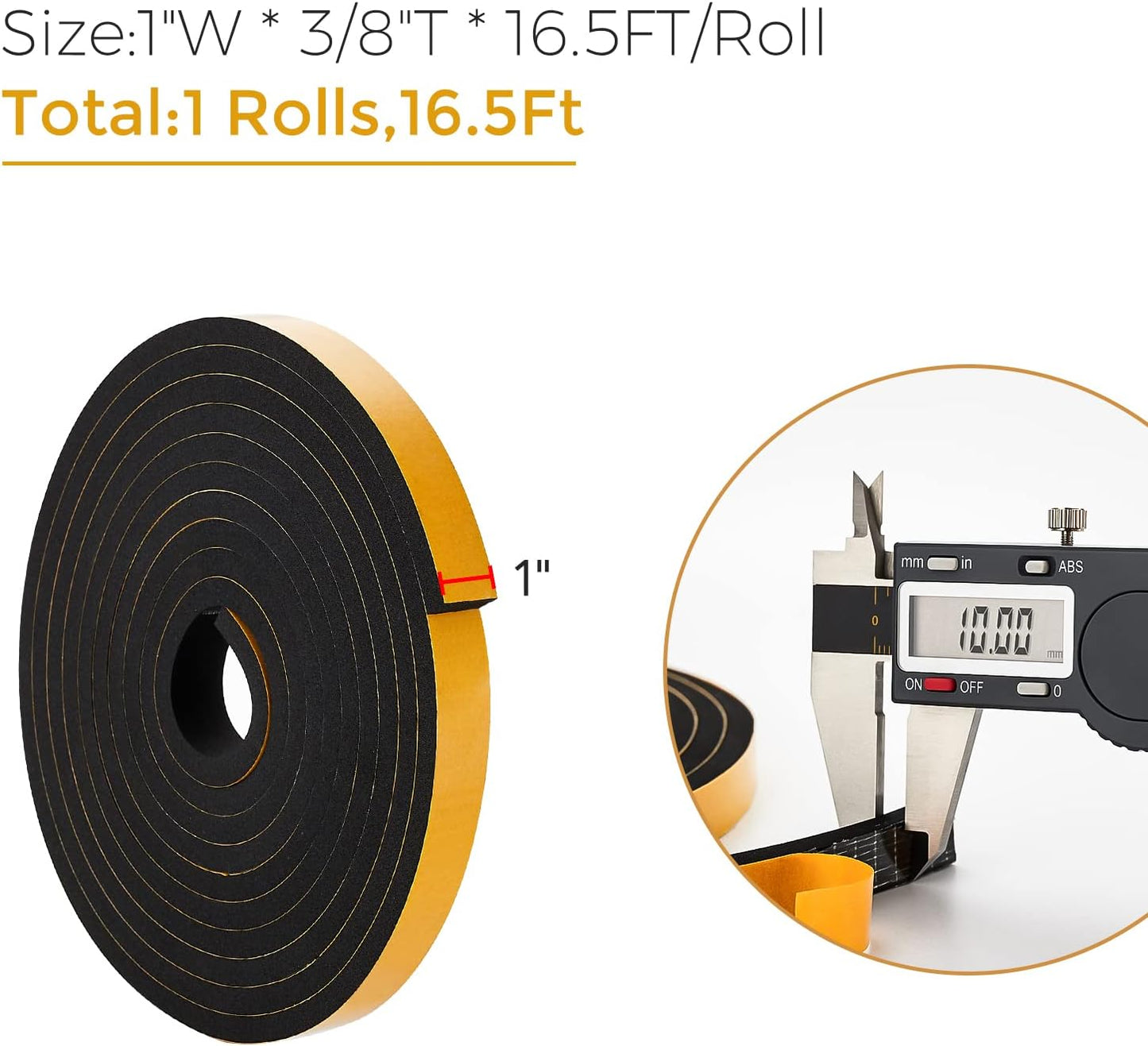 16.5 Feet Weather Stripping Door Seal, 1" Wide X 3/8" Thick Door Seal Strip High Density Foam Tape