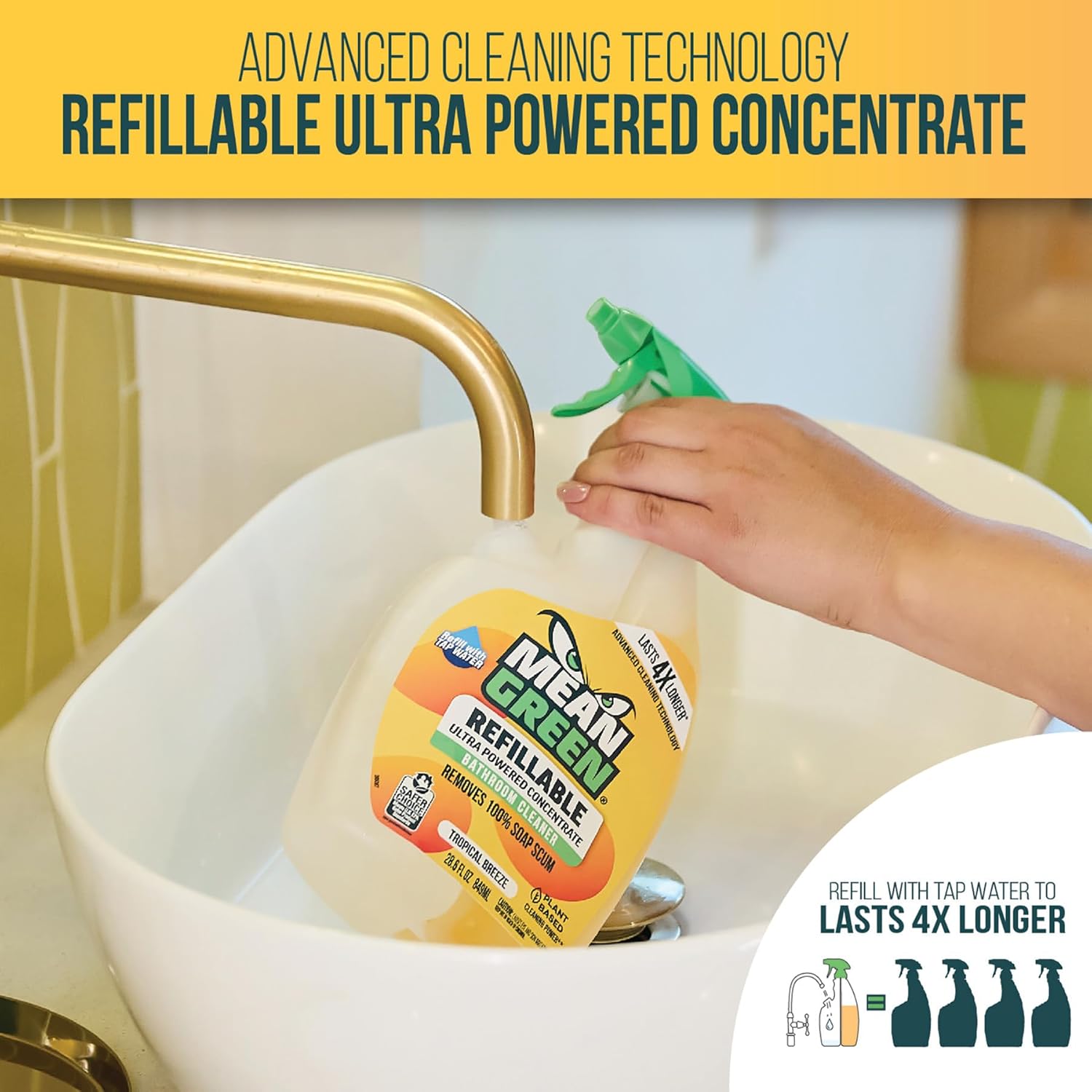 Mean Green Refillable Ultra Powered CONCENTRATE Bathroom Cleaner, Tropical Breeze, 14.3 Ounce, 6