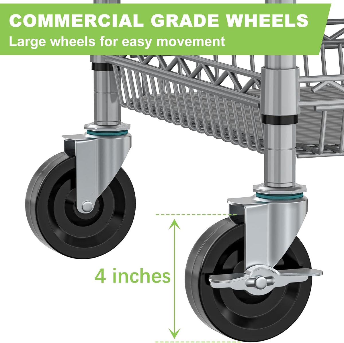 Metal Heavy Duty Carts with Wheels 1050lbs, 3 Tier Rolling Utility Cart with Storage, Steel Wire