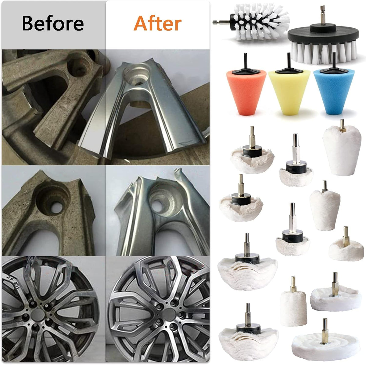 Polishing Pad Buffing Wheel Kit 17 Pack, for Drill for Metal Aluminum Stainless Steel Chrome Wood